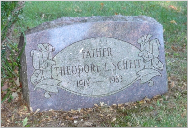 Headstone for Theodore Scheit, at Evergreen Cemetery, Watertown, Connecticut, USA